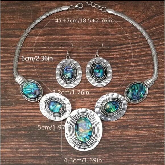 Bohemian Abalone Necklace and Earring Set - Picture 2 of 4